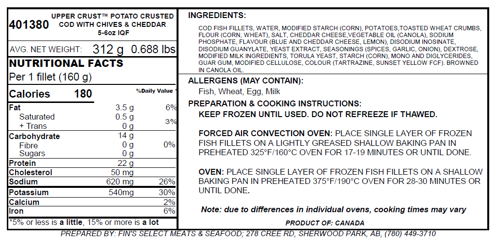 Potato & Herb Crusted Cod, 5-6oz, FZ